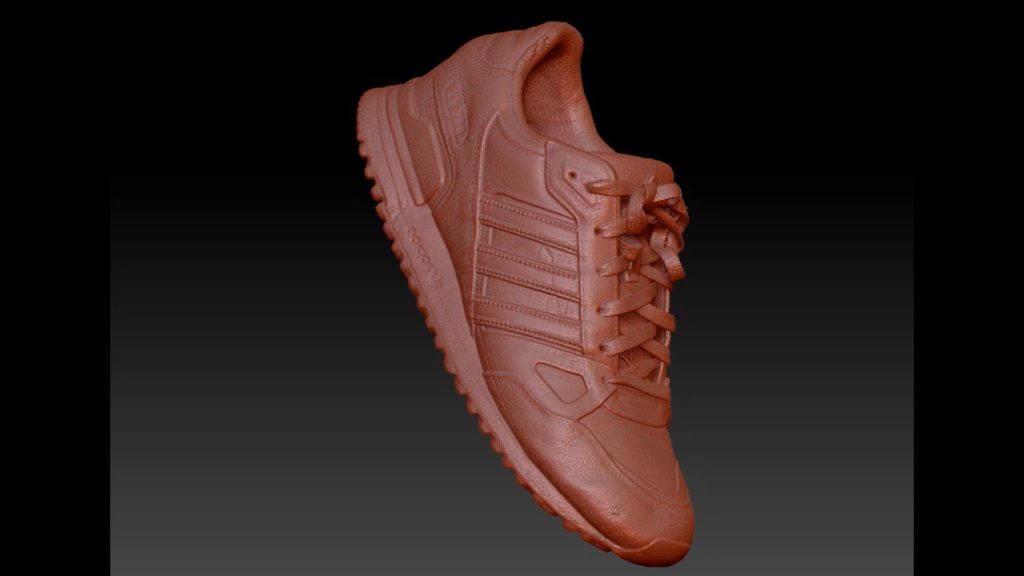 Der Adidas Schuh wurde mittels 3D-CT-Scan abgelichtet. Das 3D-Modell ist ohne Farbe.