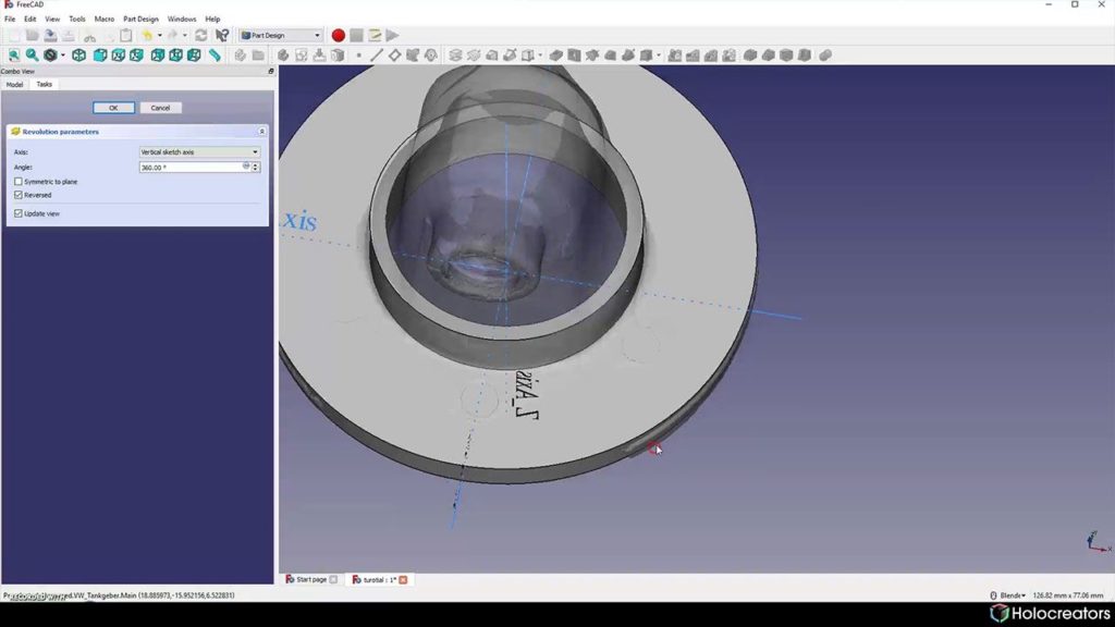 CAD model of the basic flange shape in Freecad