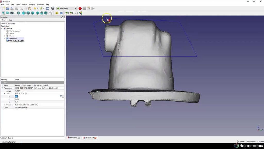 Blue selection line in Freecad