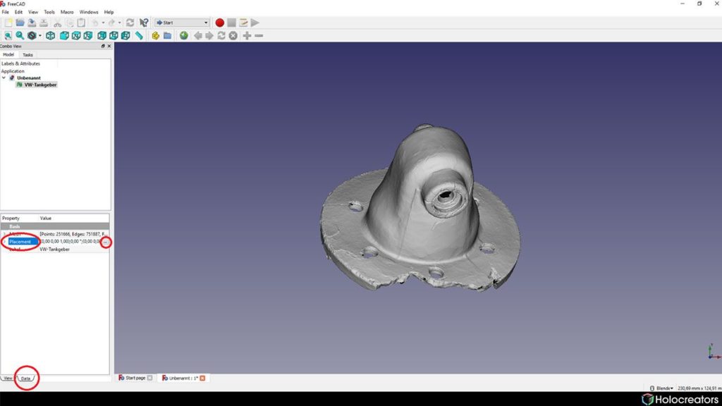 Data tab in Freecad