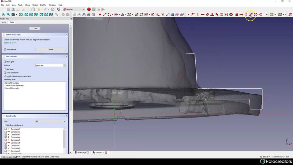 Fix the length of a line or the distance between a line and a vertex button in Freecad