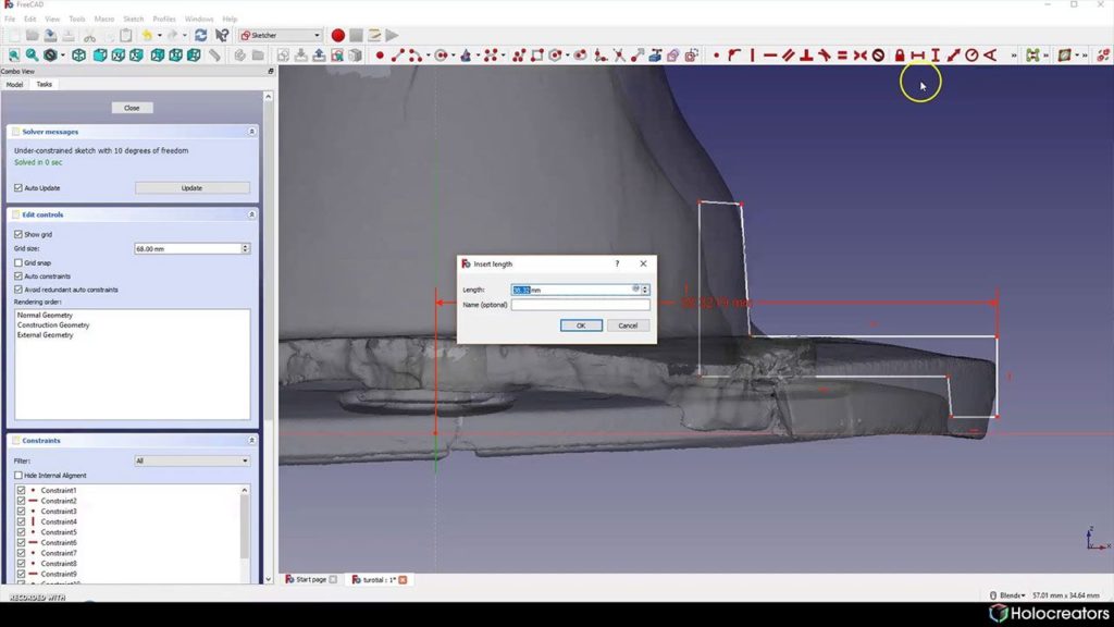 Window to insert length in Freecad