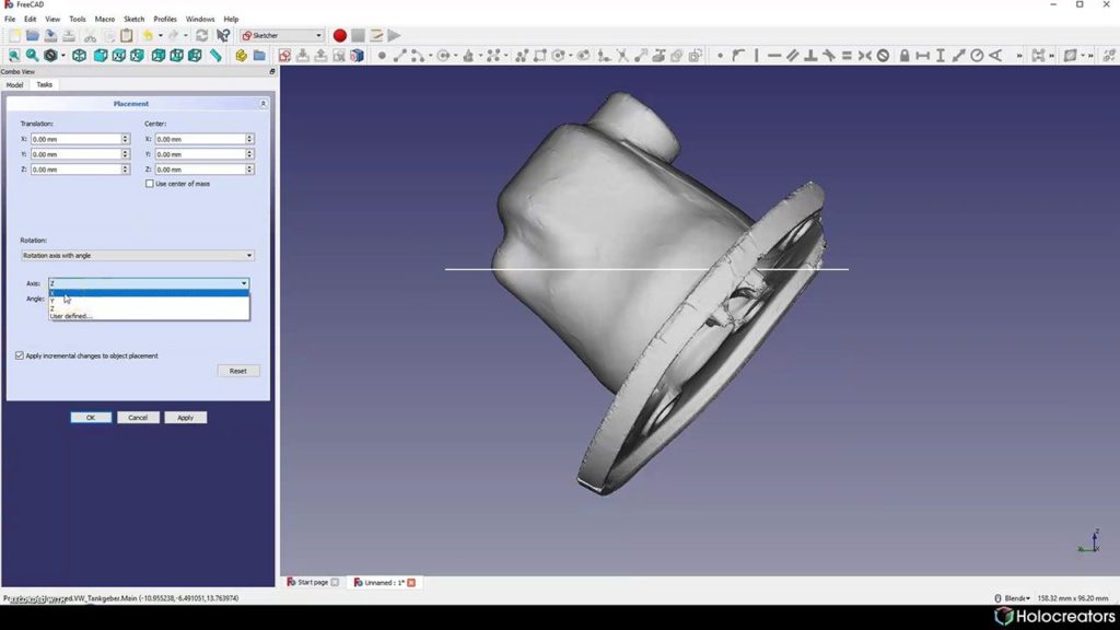 Rotating the 3D scan along its x-axis in Freecad