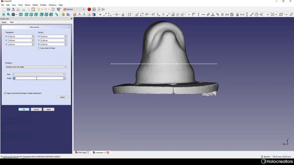 Rotating the 3d scan along its y-axis in Freecad