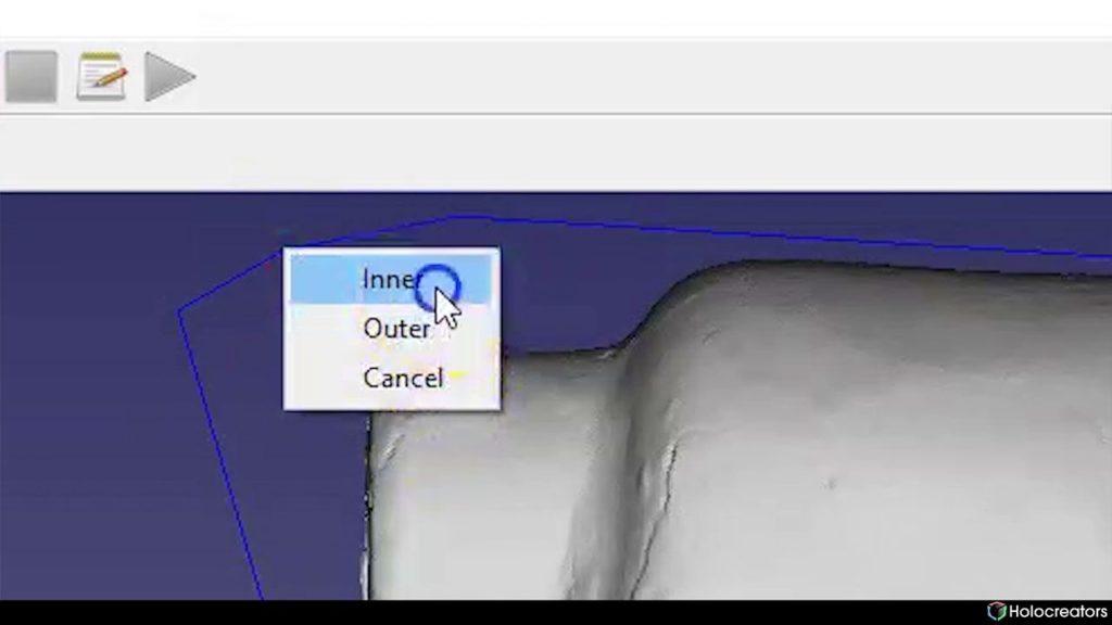 Select inner after using the blue selection line in Freecad