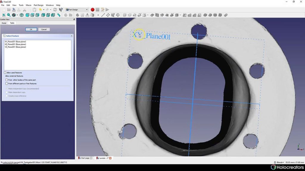 Selection of X-Y plane in Freecad