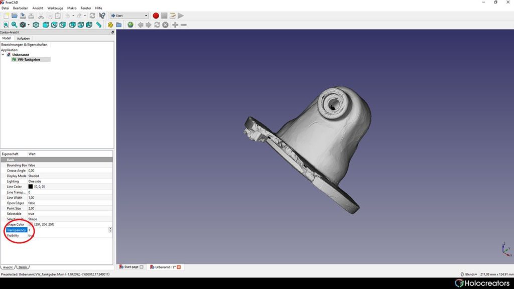 Transparency tab in Freecad