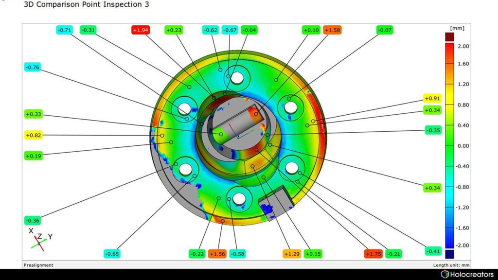 Bottom-view of the deviation analysis between the original 3D scan and the reverse-engineered solid model