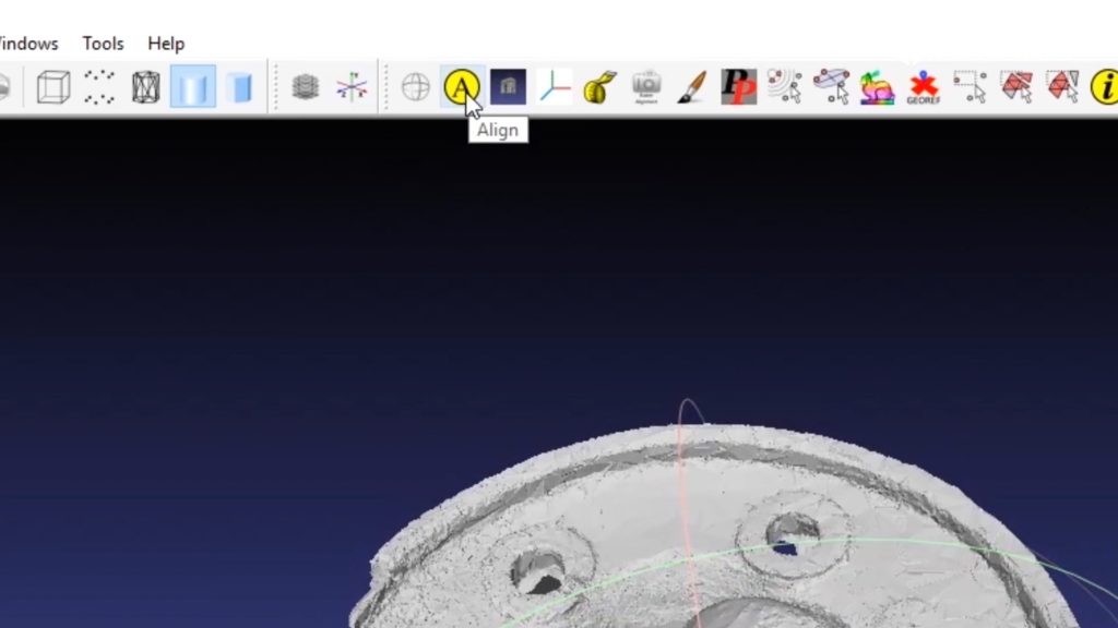 Das ist die Alignment-Schaltfläche in Meshlab.