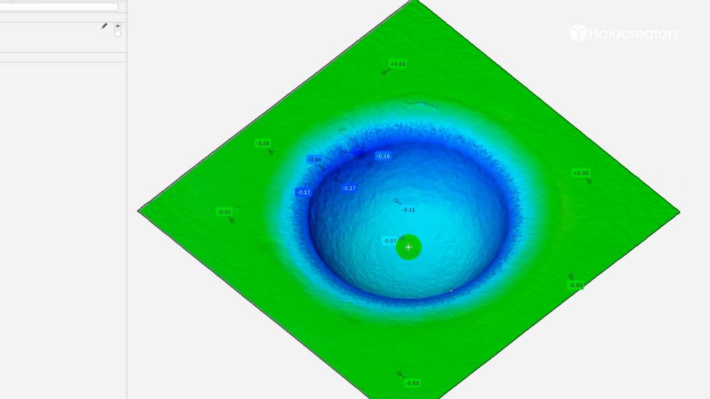 Der 3D-Scan zeigt den Schlagbolzenabdruck auf dem Zündhütchen einer Patronenhülse.