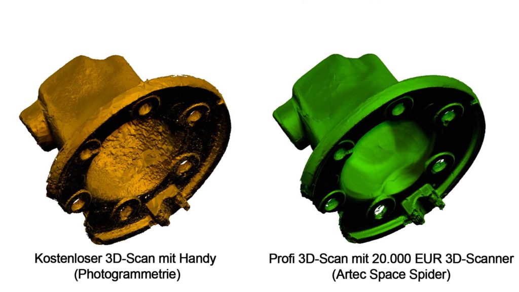 So unterscheiden sich ein photogrammetrischer 3D-Scan und ein professioneller 3D-Scan mit Streifenlicht im Vergleich.